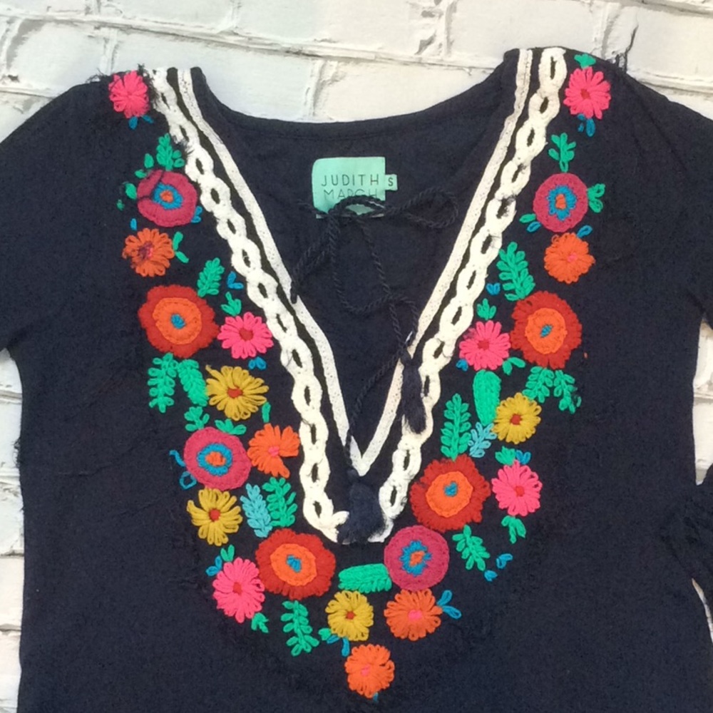Boho Navy  Floral Embroidered Dress